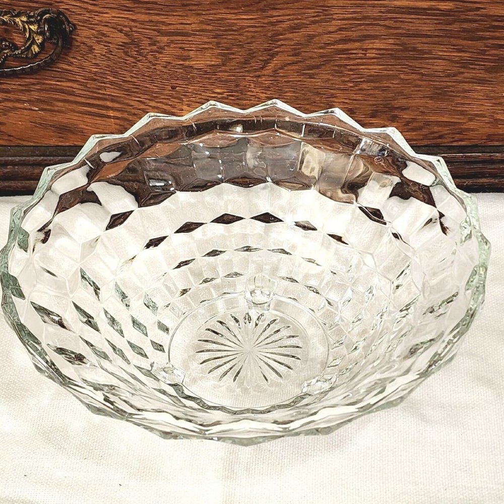 Colony Whitehall Clear Footed Bowl 10" cube cubist glass midcentury vintage - Picture 2 of 13